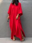 Red Bohemian Loose Fit Beach Kaftan Dress