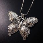 Vintage Silvery Butterfly Pendant Necklace for Women