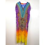 Boho Print Kaftan Maxi Dress in Purple Yellow