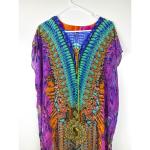 Boho Print Kaftan Maxi Dress in Purple Yellow