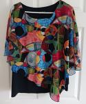 Black and Multicolor Geometric Kaftan Poncho Top