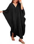 Plus Size Black Batwing Sleeve Kaftan Dress