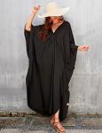 Plus Size Black Batwing Sleeve Kaftan Dress