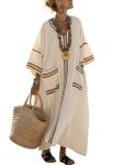 Chouyatou Women's Loose Boho Color Block Kaftan