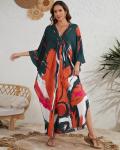 Colorful Plus Size Kaftan Dress with Pockets