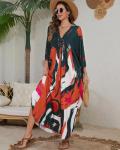 Colorful Plus Size Kaftan Dress with Pockets