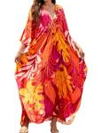 Colorful Leaves Print Plus Size Kaftan Dress