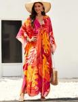 Colorful Leaves Print Plus Size Kaftan Dress