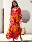 Colorful Leaves Print Plus Size Kaftan Dress
