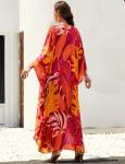 Colorful Leaves Print Plus Size Kaftan Dress
