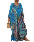 Plus Size Blue Ethnic Print Kaftan Dress