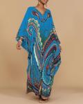 Plus Size Blue Ethnic Print Kaftan Dress