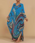 Plus Size Blue Ethnic Print Kaftan Dress