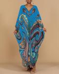 Plus Size Blue Ethnic Print Kaftan Dress