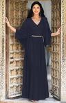 Dark Navy Blue V-Neck Dolman Sleeve Kaftan