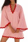 Boho Striped V-Neck Kaftan Dress for Women