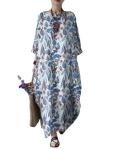 Celmia Floral Print Cotton Kaftan Dress, Blue