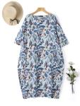 Celmia Floral Print Cotton Kaftan Dress, Blue