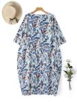Celmia Floral Print Cotton Kaftan Dress, Blue