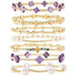 Purple Clover Stackable Beaded Bracelets Set