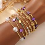 Purple Clover Stackable Beaded Bracelets Set