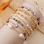 Purple Clover Stackable Beaded Bracelets Set