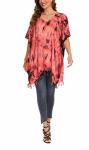 Red Boho Tie Dye Plus Size Kaftan Top