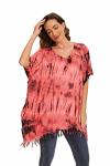 Red Boho Tie Dye Plus Size Kaftan Top