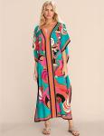 Plus Size Cyan Kaftan Dress for Swim Cover-Up