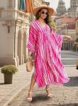 V-Neck Batwing Sleeve Tie Dye Kaftan Dress
