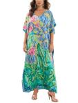 Plus Size Moroccan Print V-Neck Kaftan Dress