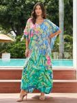 Plus Size Moroccan Print V-Neck Kaftan Dress