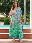 Plus Size Moroccan Print V-Neck Kaftan Dress