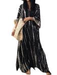 Moss Rose Black V Neck Beach Kaftan Dress
