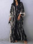 Moss Rose Black V Neck Beach Kaftan Dress