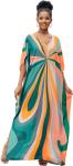 LOUSEA Plus Size Green Striped Kaftan Dress