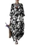 Floral Print Cotton Maxi Kaftan Dress with Pockets