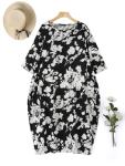 Floral Print Cotton Maxi Kaftan Dress with Pockets