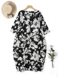 Floral Print Cotton Maxi Kaftan Dress with Pockets