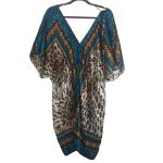 Teal Leopard Plus Size Boho Kaftan Dress