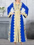 Moroccan Style Blue Print Long Kaftan Dress