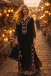 Sultan Embroidered Kaftan Dress & Bag - Black
