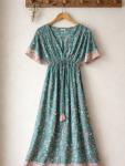 Teal Floral Maxi Kaftan Dress with Tassels