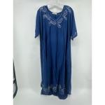 Blue Embroidered Boho Midi Kaftan Dress