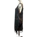 Black Fringe Embroidered Kaftan Poncho for Women