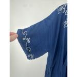 Blue Embroidered Boho Midi Kaftan Dress