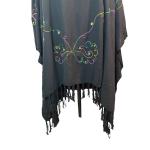 Black Fringe Embroidered Kaftan Poncho for Women