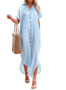 Sky Blue Plus Size Beach Cover-Up Kaftan Dress