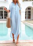 Sky Blue Plus Size Beach Cover-Up Kaftan Dress