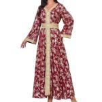Embroidered Floral V Neck Maxi Kaftan Dress